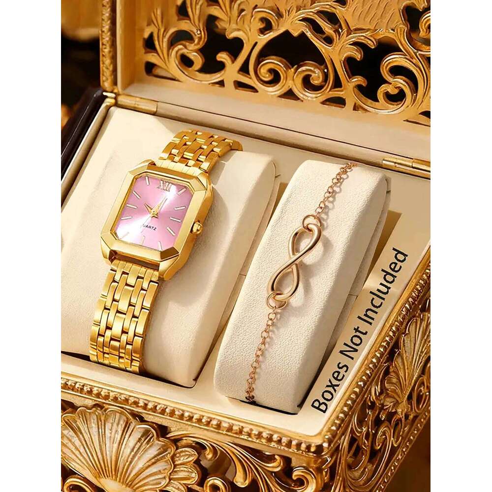 Square Petite Lady Quartz Watch Bracelet Set, with an elegant and simple design. Does not include the box. Z260206