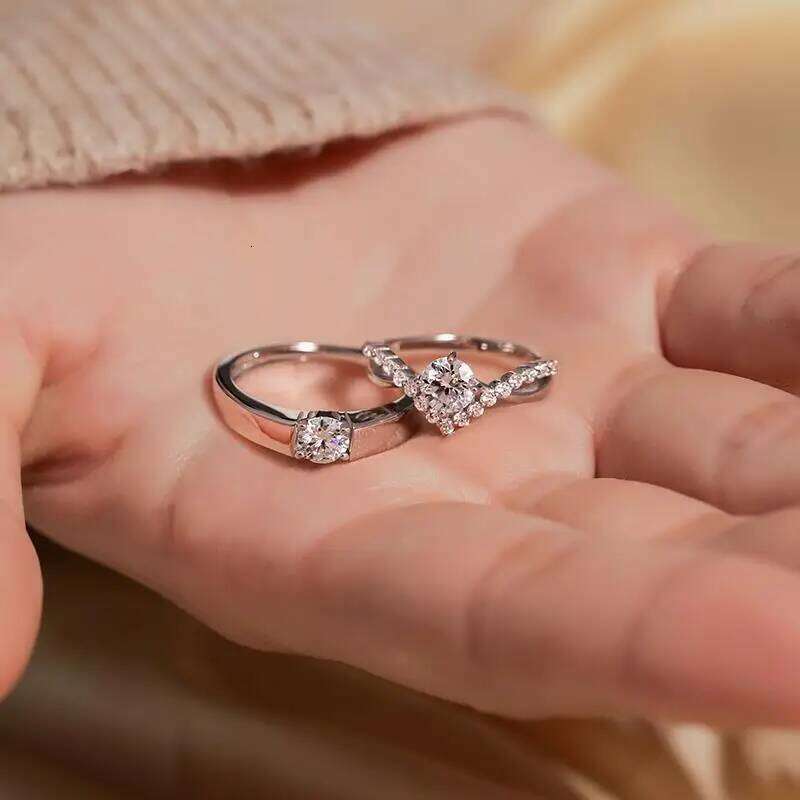 Korean Luxury Zircon Couple for Women Men Silver Plated Love Forever Heart Adjustable Open Ring Wedding Anniversary Jewelry W260206