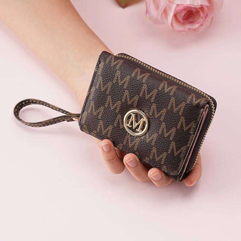 Threefold Zipper Wallet with Letter Pattern, Stylish Multi Color Card Holders & Wrist Straps, Purse for Women Chic Everyday Use Y260206