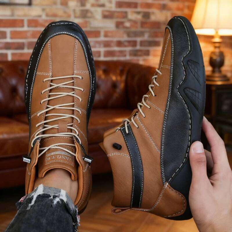 Handmade leather Casual Men New 2025 Outdoor Slip On Loafers Flats Moccasins Walking Shoes Non-Slip Dropshipping