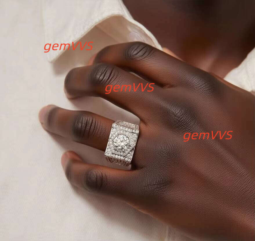 Moissanite Rings Gra Certified 925 Sterling Silver Men's Classic 18K Gold Plated Brilliant Cut Prong Setting Custom Ring VVS