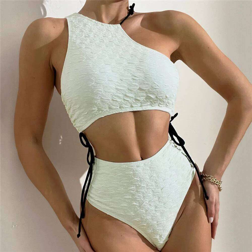 Sexy White High Waist Swimwear String Lace Up Bikinis Sets Woman 2025 Asymmetric Neck Swimsuits Bathing Suit Bikini Mujer Bather XJ260206