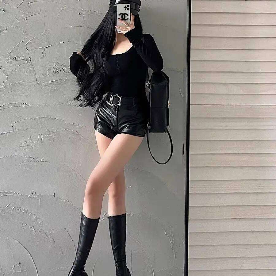 25 New High Waist Pu Leather Women Hot Pants Black Slim Skinny Boots Shorts H260206