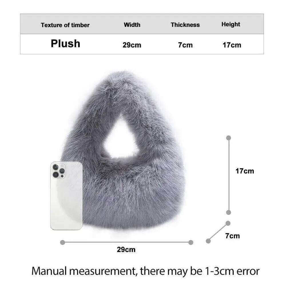 Solid Color Faux Fur Bag for Women Winter Soft Plush Handbags Ladies Small Elegant Tote Bags Fashion Trend Female Furry Purse XJ260129