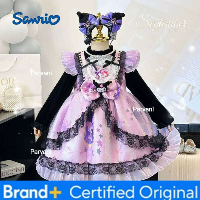Sanrio Cinnamoroll Girl Velvet Autumn Winter Kuromi Lolita Princess Dress Kawaii Cartoon Long Sleeves Anime s Girls Clothes H26020611 - view 4