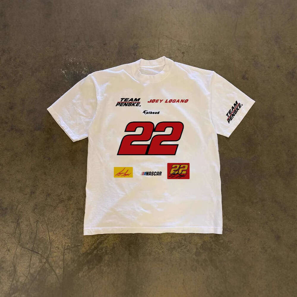 250g heavyweight pure cotton! American-style oversized number 22 printed couple's loose-fitting short-sleeve T-shirt for women and trendy men