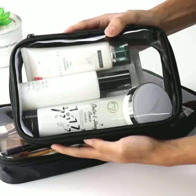 Portable Toiletry Transparent Bag INS Style Waterproof Travel Black Clear Cosmetic Brush Storage Case Organizer Y260206