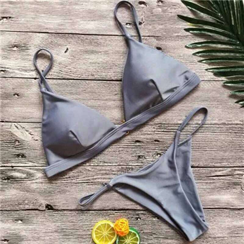 Fashion Solid Set Swimwear Women Split Triangle Micro Bikini Brazilian Swimsuit 2025 New Beach Two Pieces Bathing Suit Z260206