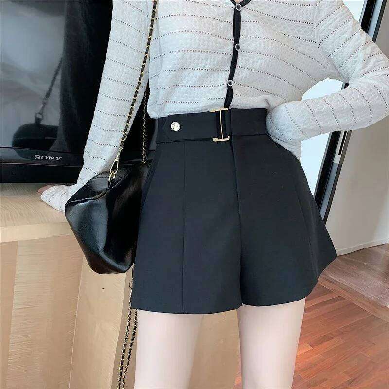 New Women's Fashion Black Suit Korean High Waist Wide Leg Shorts Summer Ladies Elegant Baggy All Match Short Pants XJ260206