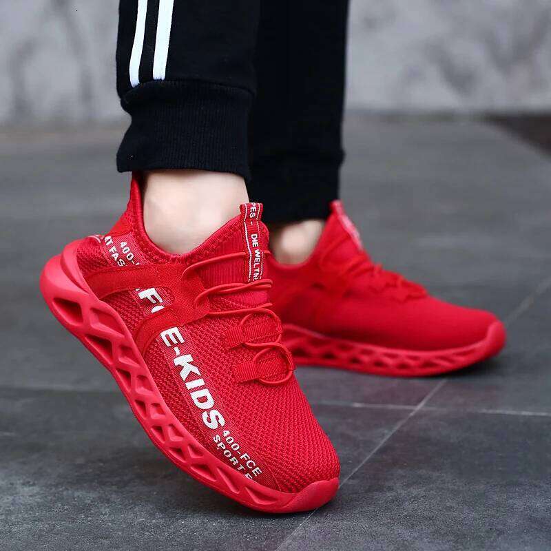 Red Children's Shoes Sports Running Sneakers Breathable Lightweight Soft Non-slip Mesh Comfortable Walking For Boys Girls Kids 26Y0206