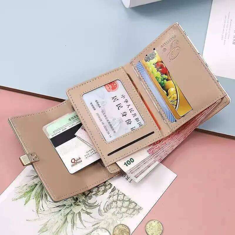 2024 spring/summer new women's short wallet Korean PU print sweet lady folding three-fold bag multi-card street popular ins nich Y260206