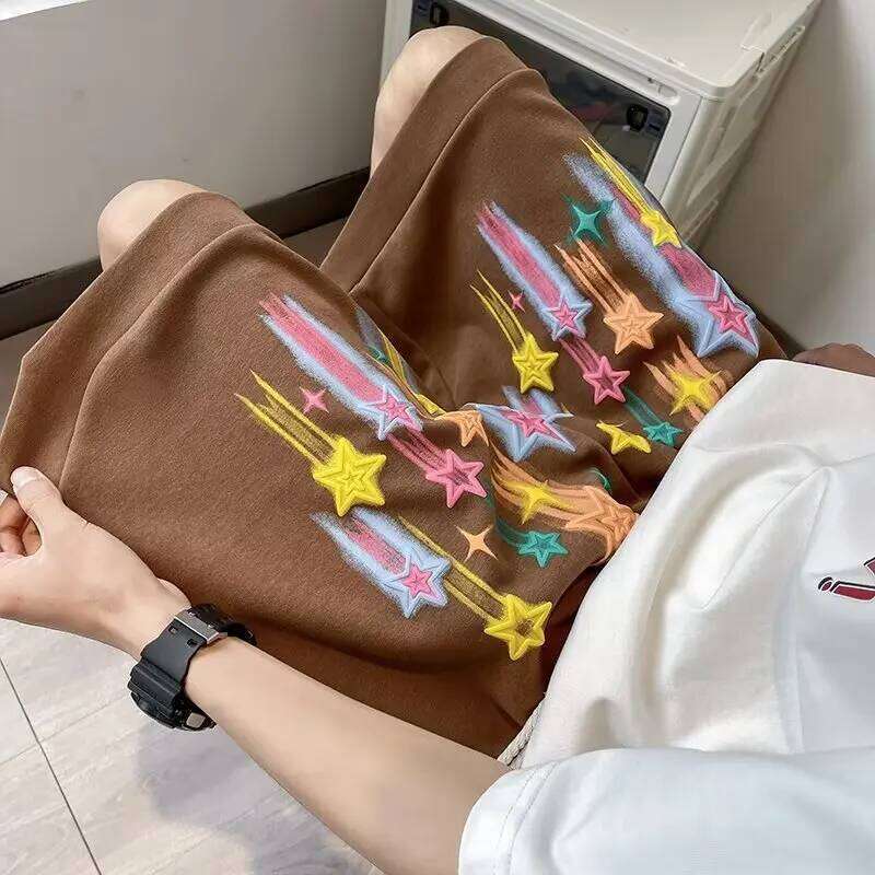 Doodle Star Men's orts Summer American Retro Trendy Five-Quarter Loose Haome Casual Boxer Briefs Youth Active Sle XJ260206