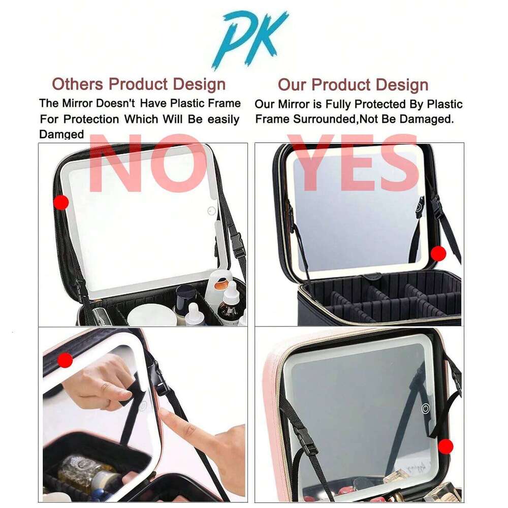 Smart 3 Color LED Travel Train Cosmetic Light And Mirror Bag Female Beautician Skincare Makeup Case For Women Y260206