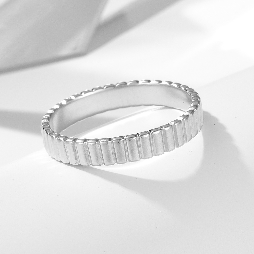 s925 sterling silver striped plain for women, ins jewelry, niche, unique, minimalist, cool style ring