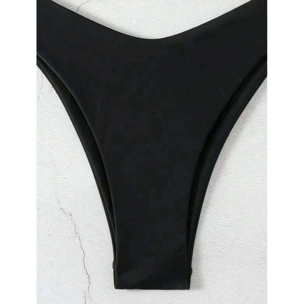 2025 New Set Women Sexy Simple Solid White/Black/Coffee Halter Bikini Swimsuit Lace Up Brazilian Beach Bathing Suit Z260206