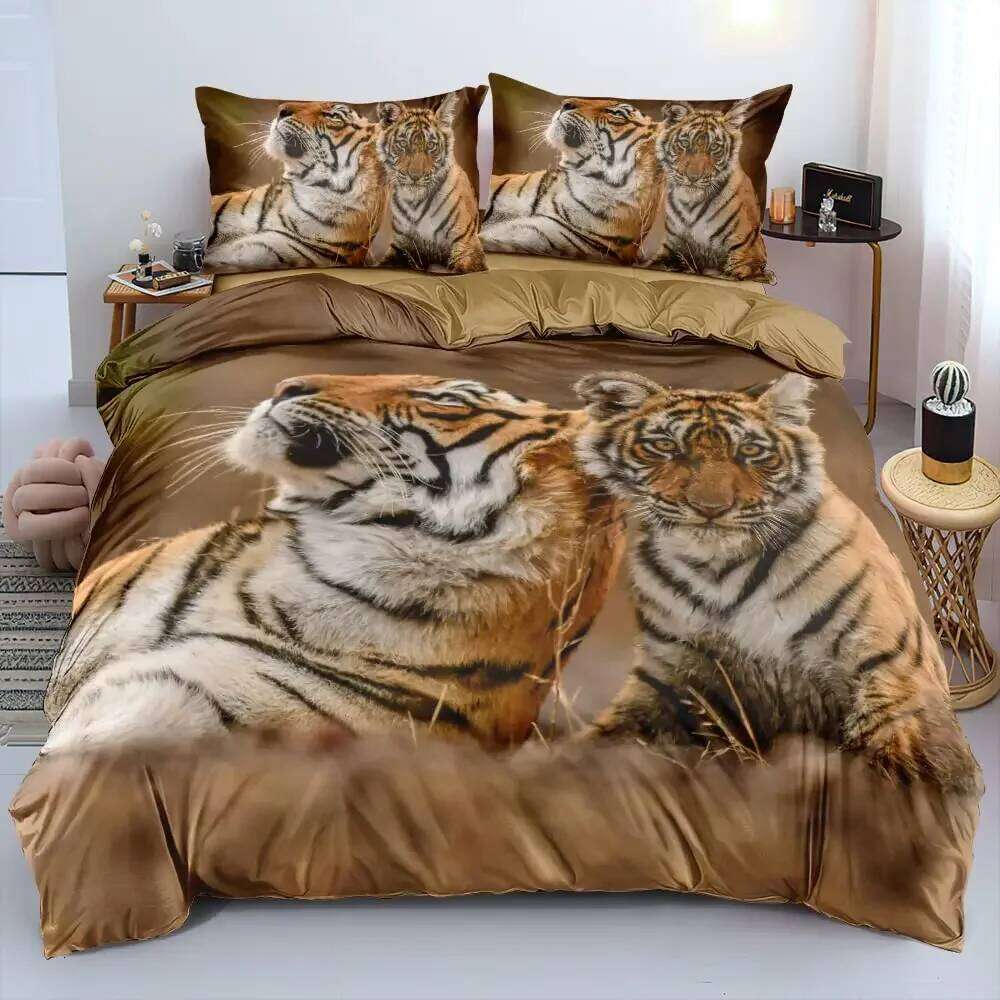 Tiger 3D Print Duvet Cover Queen Size Wild Animals Bedding Set For Kids Teens Room Decor Animal Fur Comforter Covers Sets XJ260206