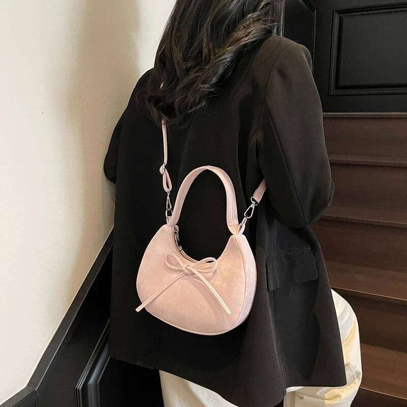 LEFTSIDE Small Sweet Bow PU Leather Saddle Bags Lady Crossbody Shoulder Bag for Women 2025 Spring Y2K Trend Handbags and Purses Y260205
