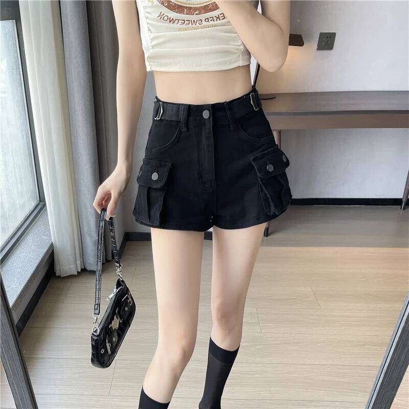 2025 Summer New Elastic Denim Shorts for Women American High Waist Loose Lace Design Spicy Girl Work Pants C260206