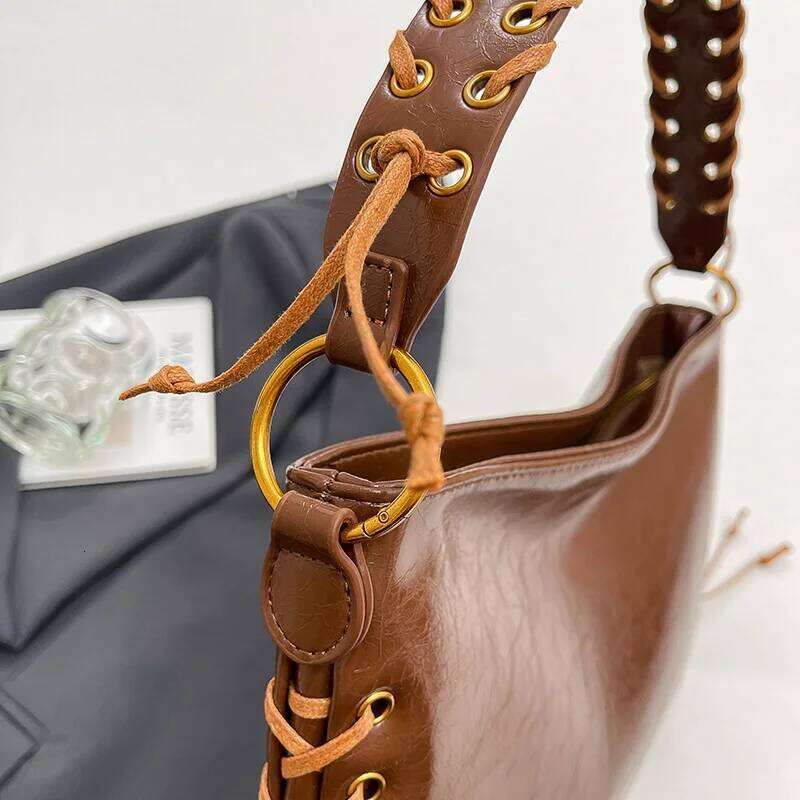 Women PU Retro Shoulder Bag Daily Woven Strap Underarm Pouch Travel Large Capacity Top-Handle Bags Luxury Designer Handbags Y260205