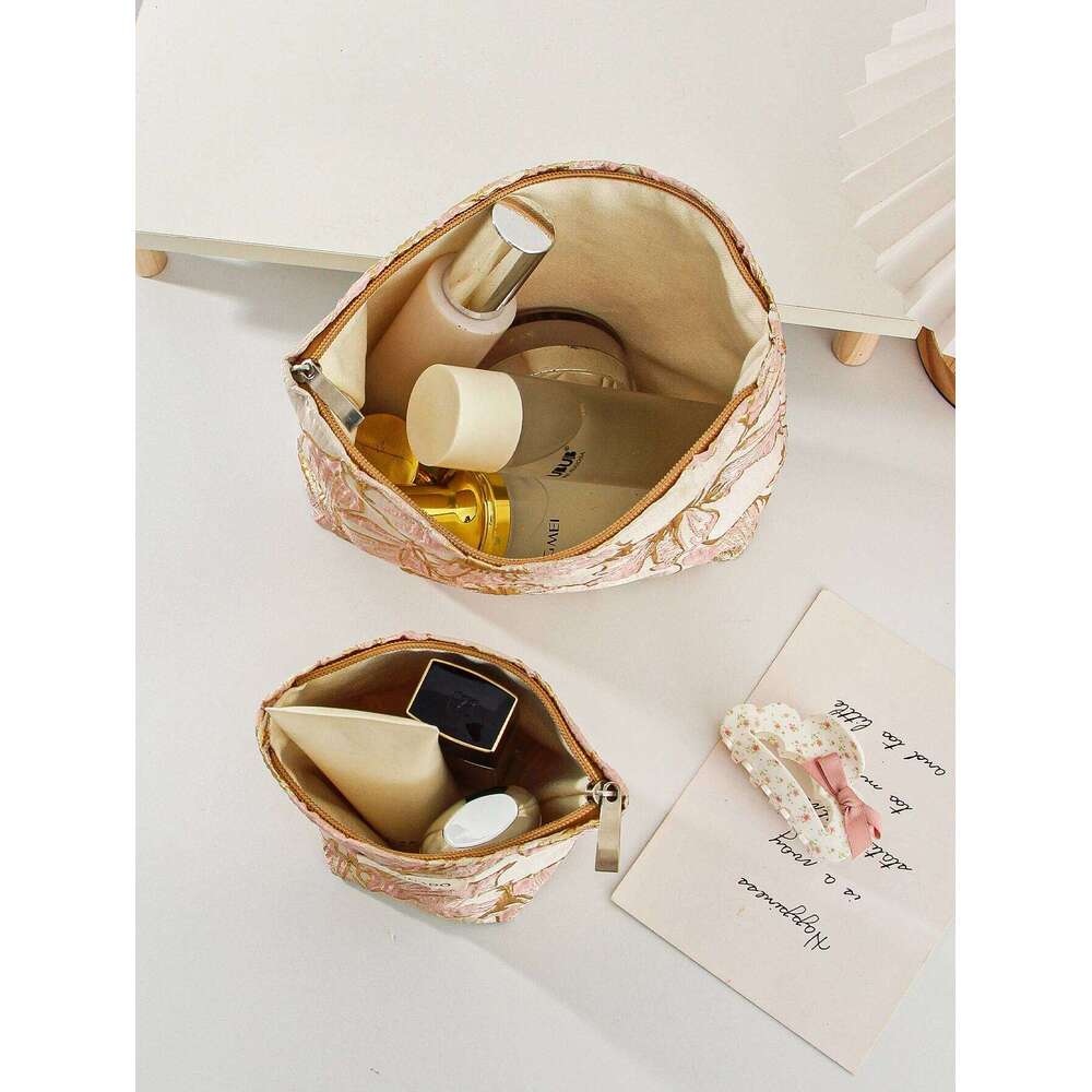1pc/set Gold flower cute travel toiletries clutch bag, portable makeup bag Y260206