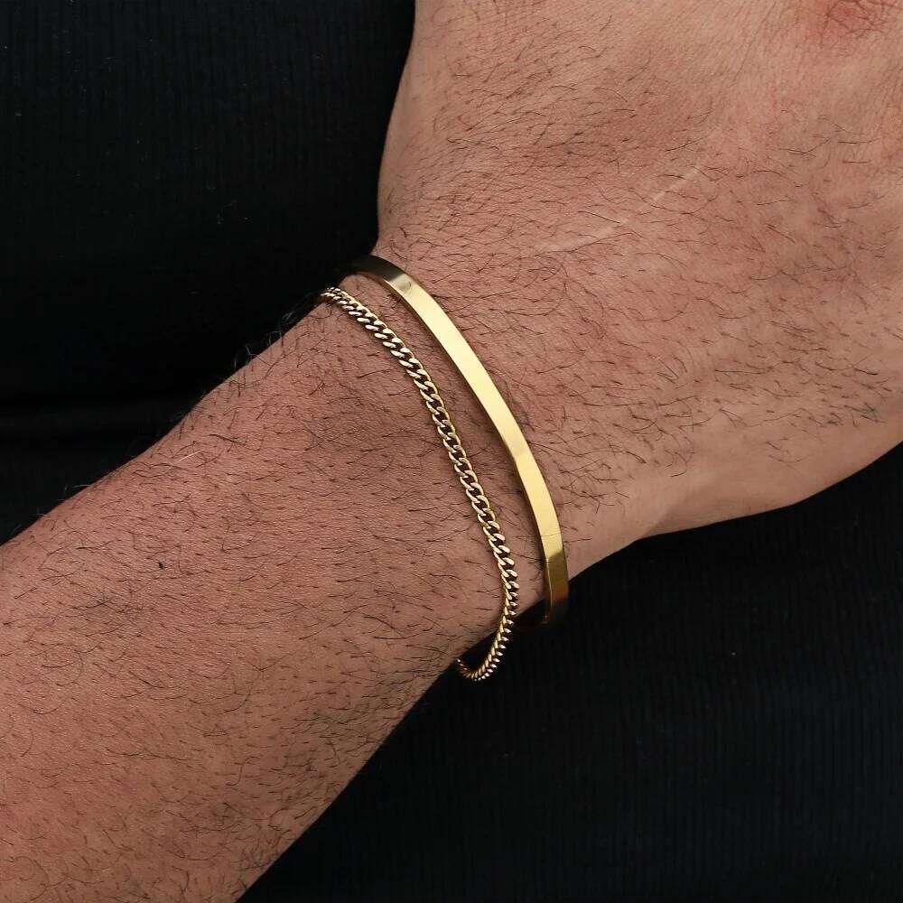 4MM Stainless Steel Gold Color Men Cuff Simple Opening Adjustable Bracelet For Women Hip Hop Jewelry 26H0206