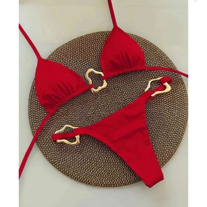 New Sexy Bikini Solid Color Lace-up Split Two-piece Swimsuit for Women Z260206