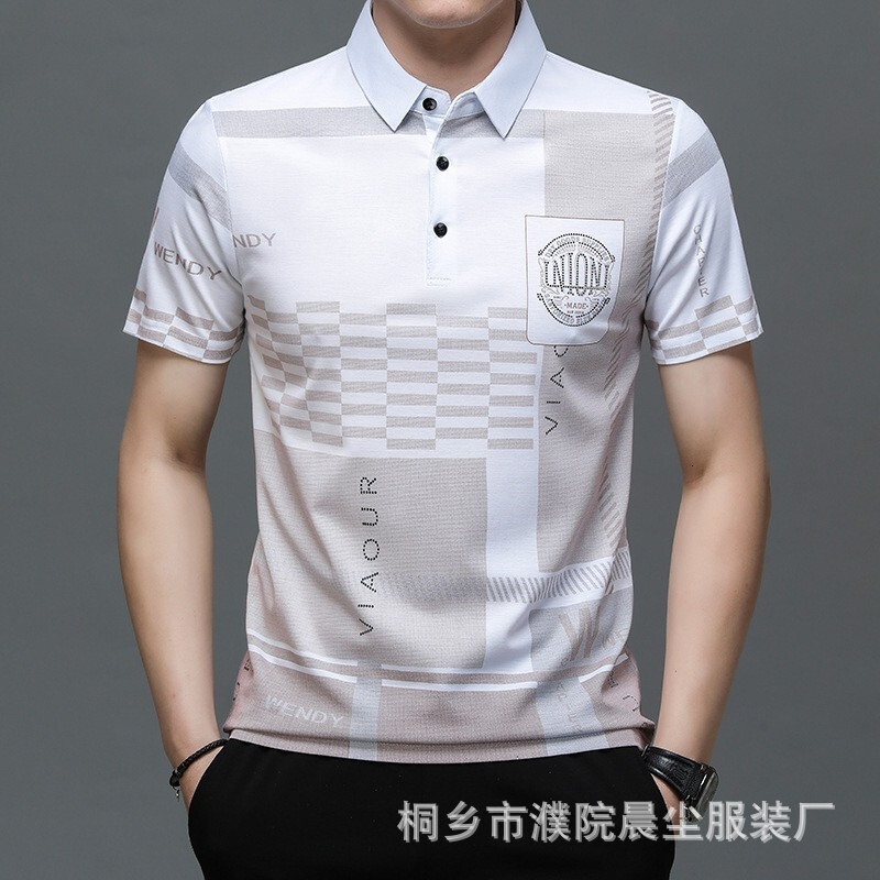 Luxury Brand Designer Clothes 2025 Summer Men's Youth And Middle-Aged Turn-Down Collar Printed Loose Breathable Short Sleeve Dad Polo Shirt