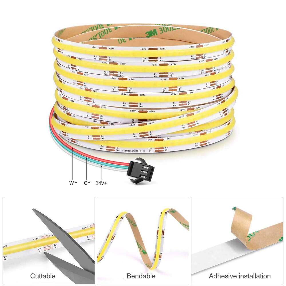 Dimmable Touch Sensor Switch CCT COB LED Strip Light 24V 2700K to 6500K Changeable For Table Mirror Backlight Tape Lamp Z260206