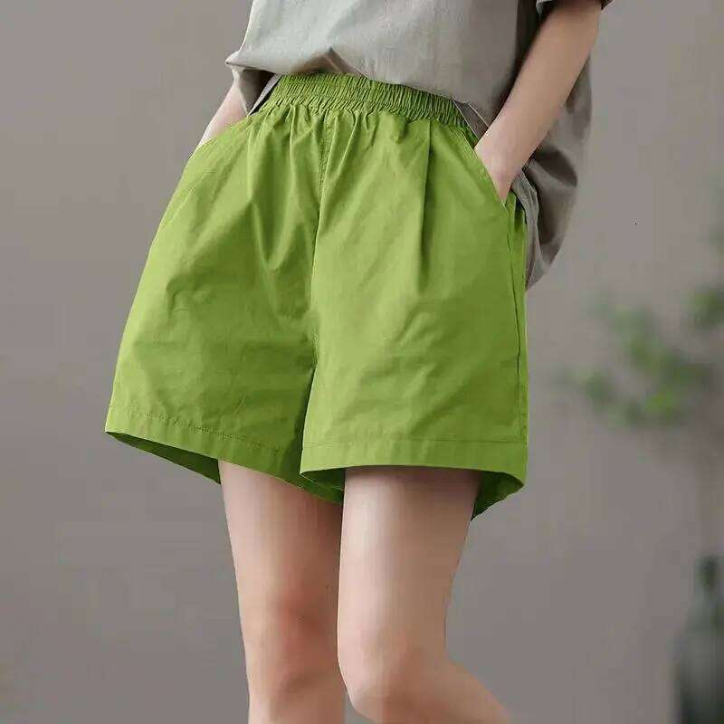 Fashion Pockets Solid Color Casual Women's Clothing 2025 Summer New Loose Elastic High Waist Wide Leg Shorts XJ260206