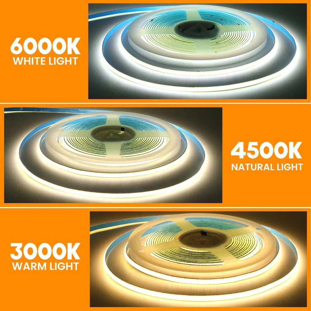 3mm 5mm 8mm Width COB LED Strip Light DC 12V 24V 384LEDs/m High Density for Room Linear Dimmable Flexible Tape 3000K 4000K 6000K Z260206