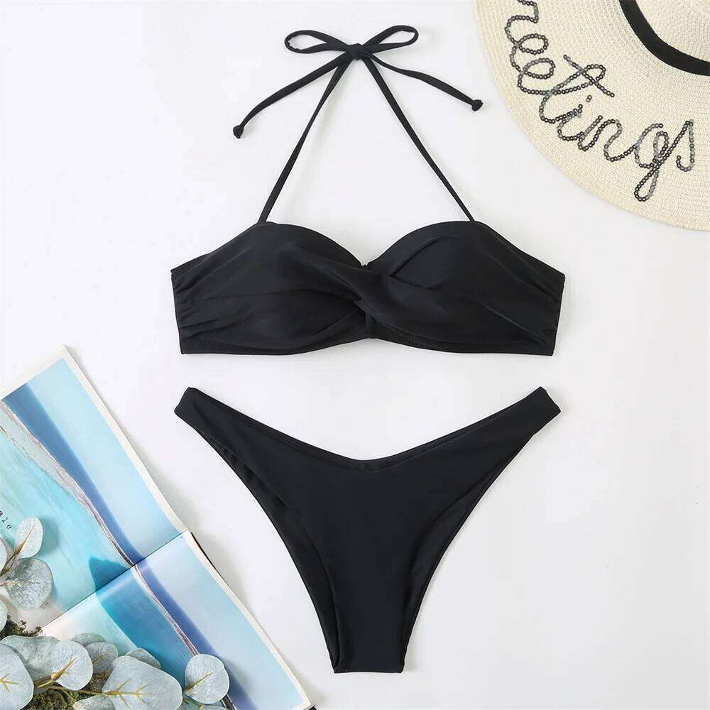 Sexy String Bandeau Swimsuit Bandage Bikini Wrinkles Pleated Push Up Swimwear Women Beach Outfits Bathing Suits Bikinis De Mujer Z260206