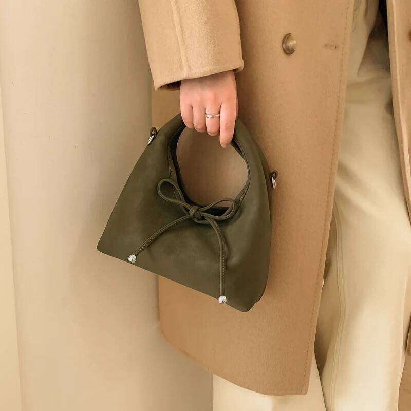 Fashion Bowknot Small Top-handle For Women PU Leather Solid Color Dumpling Bag Casual Street Shoulder Cross Body Hobo Bags Y260205
