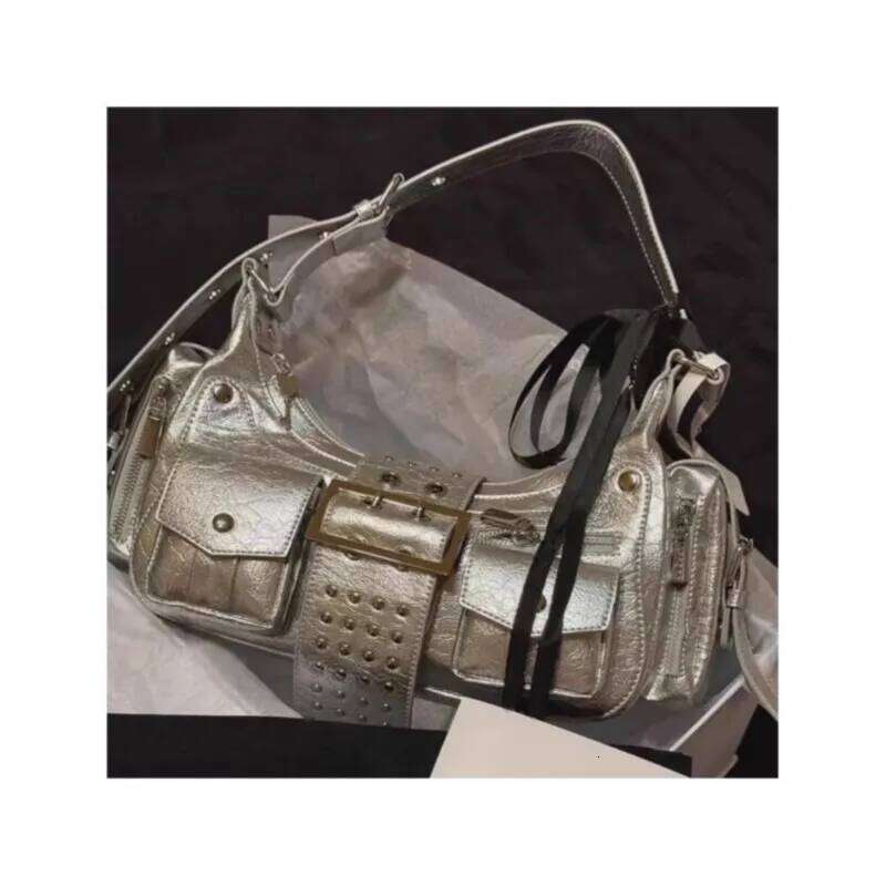 JIAERDI High Street Silver Y2k Shoulder Women Rivet Pocket Chic Casual Underarm Bag Hot Girls Moto Biker Crossbody Bags New Y260205