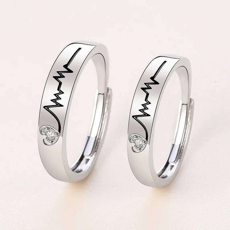 1pair 925 Sterling Silver Rings For Women Men Romantic adjustable ring set bague femme Wedding couple rings for lovers W260206
