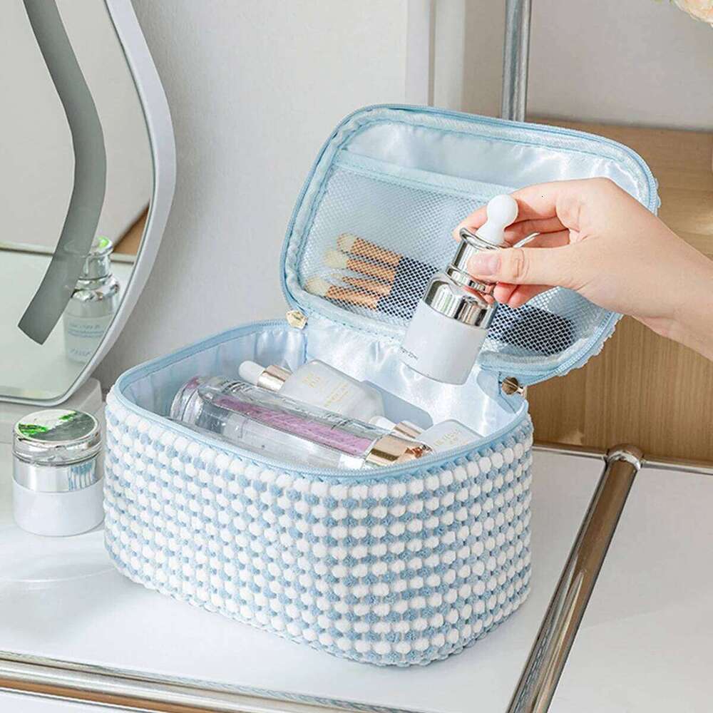 4piece/set exquisite blue white striped makeup bag set, four different sizes for daily items,cosmetics, and lipstick storage Y260206
