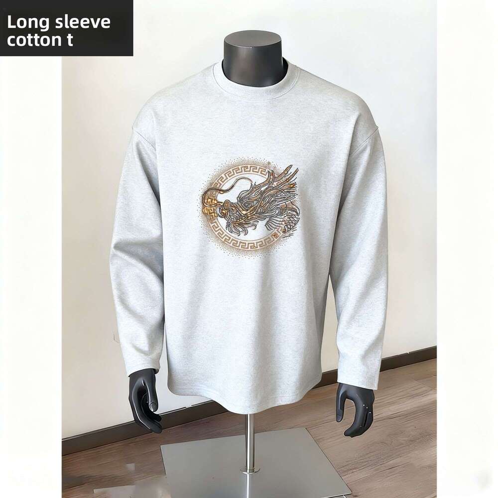 Light Luxury Trend Hot Spring And Autumn Long Sleeve T-Shirt Regular Versatile Simple Round Neck High-End New Trendy Men's Top