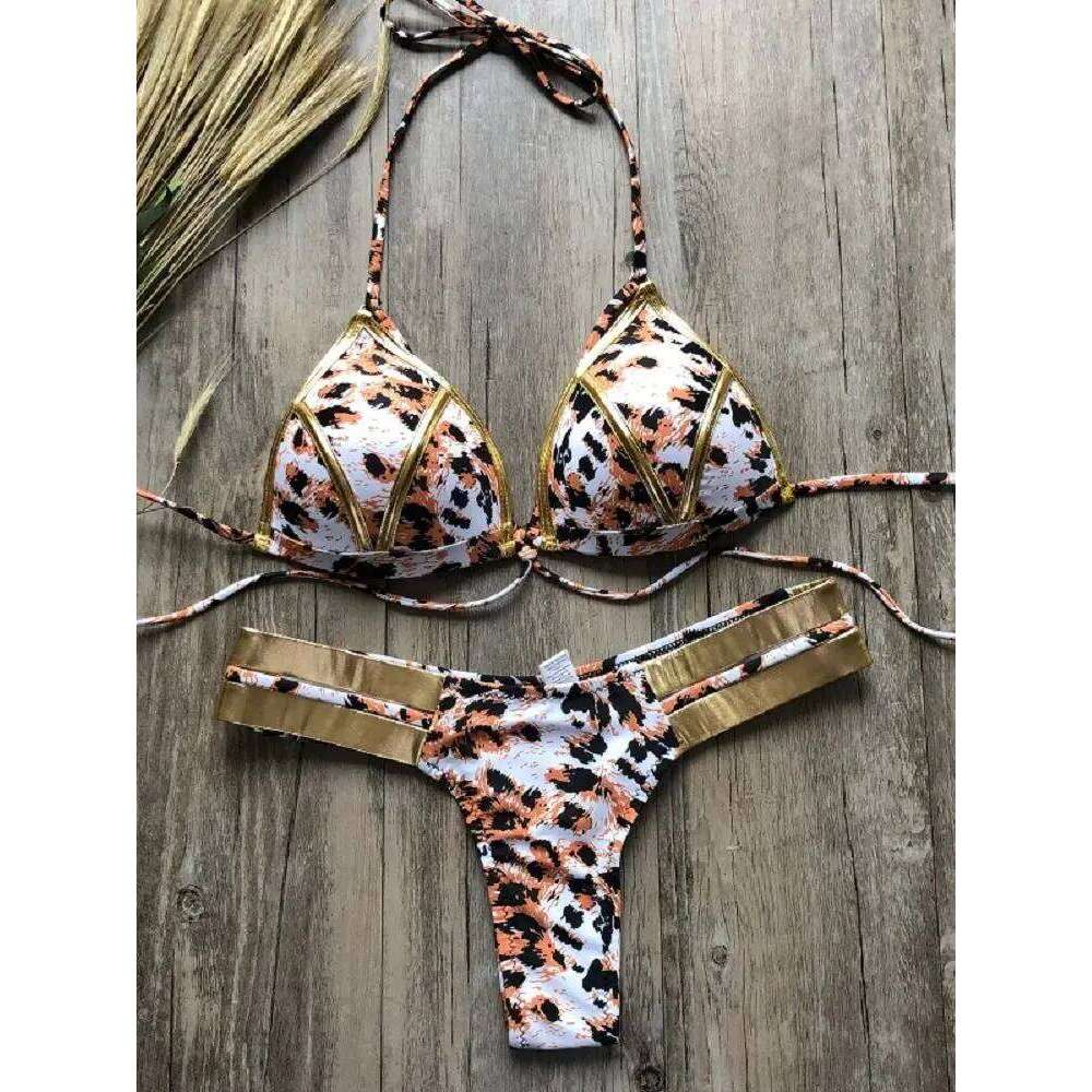 2019 Gold Stamping Set Sexy Padded Women Swimsuit Push Up Bikini Swimwear Summer Beachwear Brazil Bathing Suit Z260206