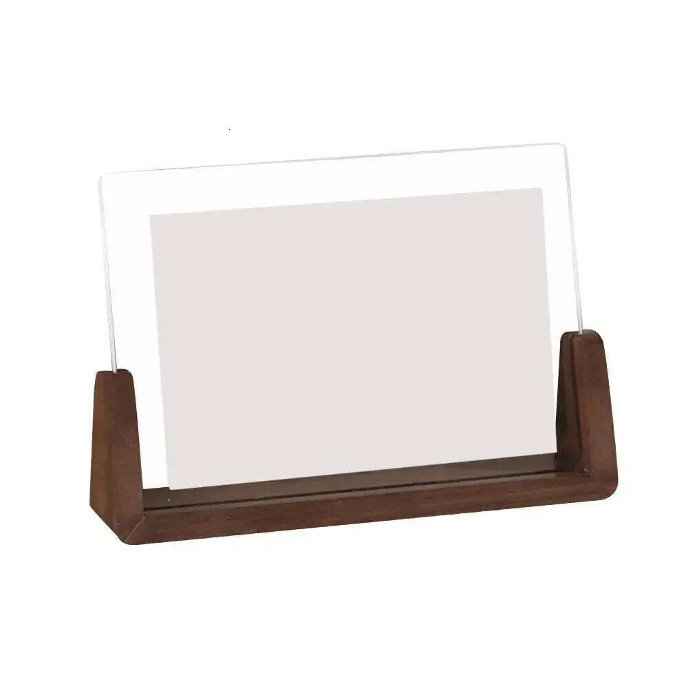 Walnut/Beech Creative Photo Acrylic U Shape Transparent Desktop Wood Wedding Pictures Frame Office Decor S260205