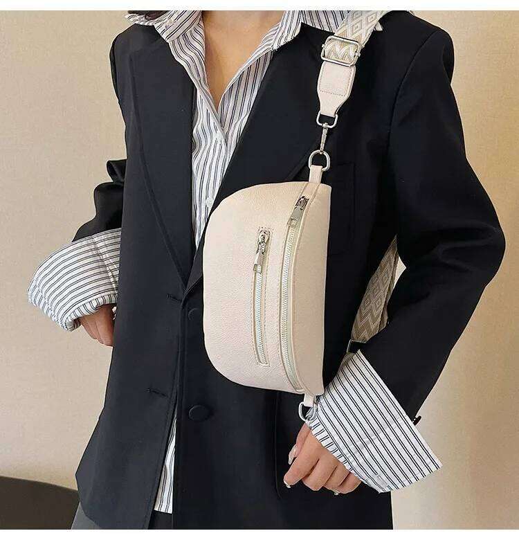 Women's Waist Multi-pocket Street Fanny Pack PU Leather Chest Fashion Wide Strap Crossbody Bag Retro Solid Shoulder Bags XJ260129