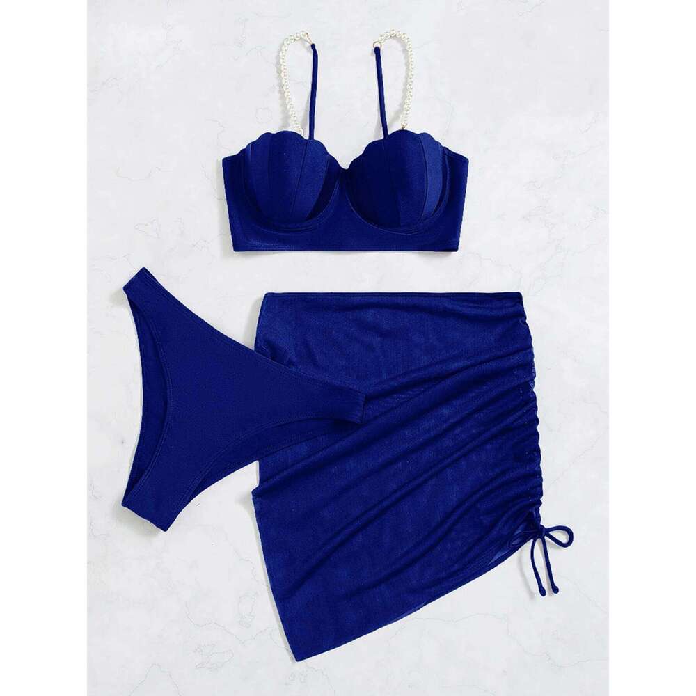 Shell Bra Push Up Three Pieces Set Swimsuit For Women Pearls Strap Swimwear 2023 Sexy Bikini And Beach Skirt Bathing Suit Z260206