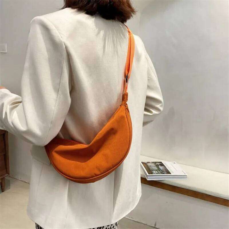 1pc Solid Color Nylon for Women Large Capacity Travel Crossbody Half Moon Daily Street Fanny Pack Waist Bag Purses and Handbags XJ260129