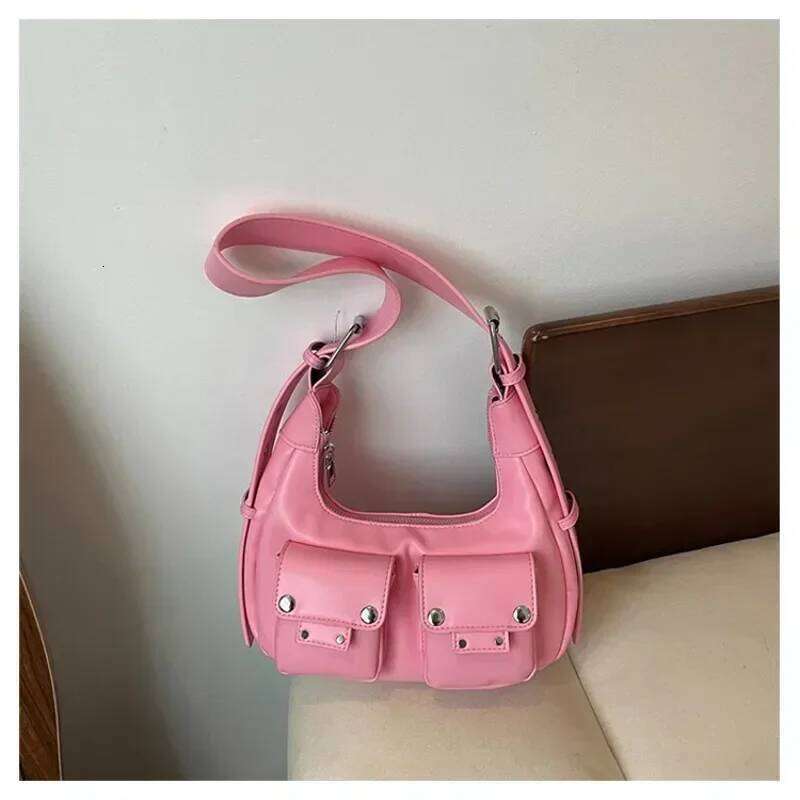Zipper Solid Color PU Shoulder 2025 Hot Selling Simple Fashionable Crossbody Bag Soft Sewing Thread Sweet Cool Style Handbag Y260205