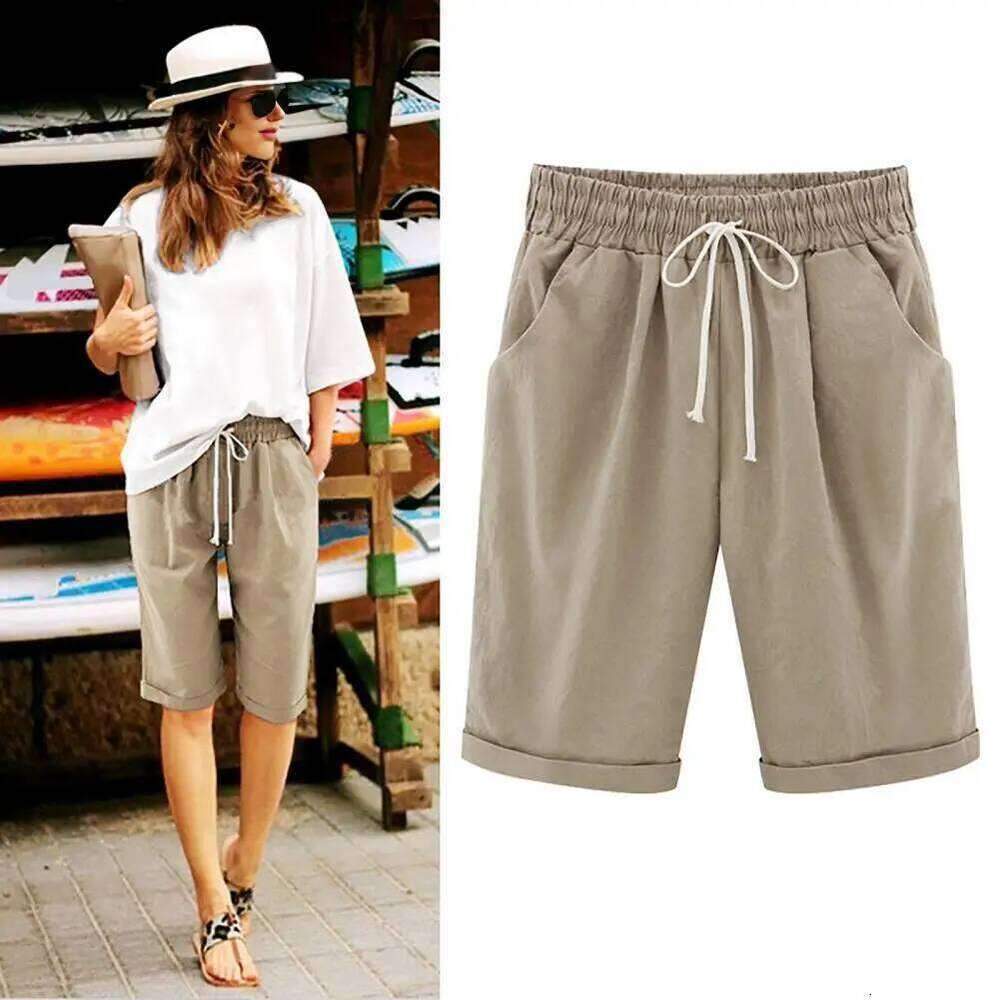 Short Pants Stylish Summer Women's Knee-length Shorts with Drawstring Elastic Waist Wide Leg Design Side for Ladies XJ260206