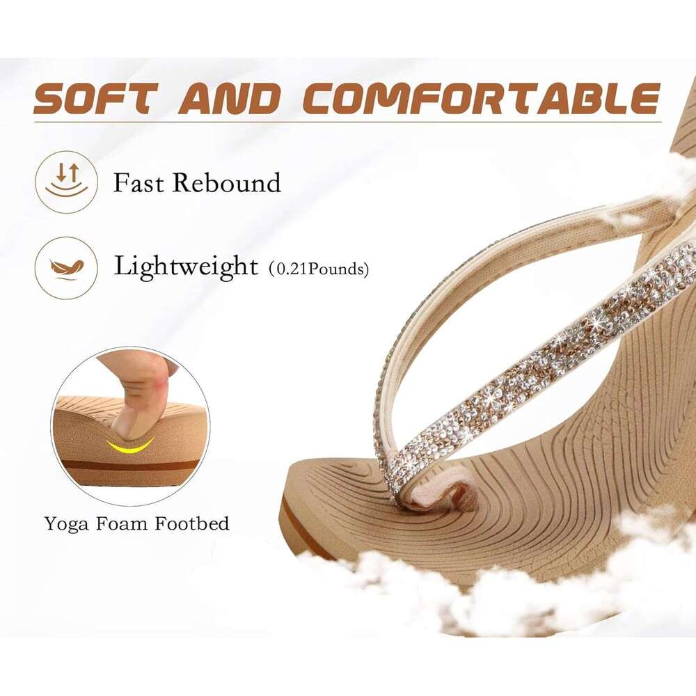 Women's Rhinestone Flip Flops With Comfort Arch Support Yoga Mat Cushion Sandals Fashion Summer Beach Travel Orthotic Walking Thong Sandles Slip 