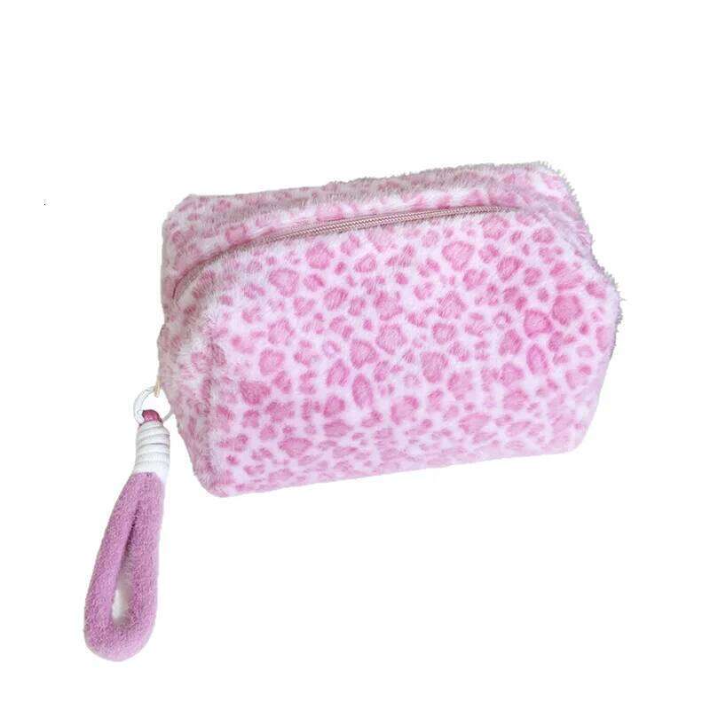 Soft Leopard Print Makeup with Handle Large Capacity Pink Tote Cosmetic Bag Portable Travel Pencil Organizer for Women Girl Y260206