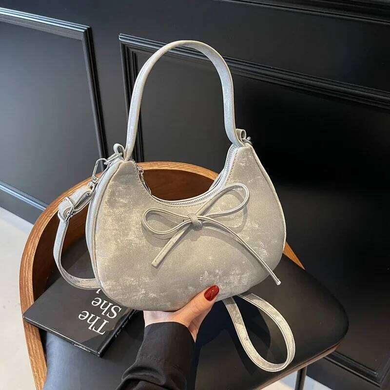 2025 New High Quality Fashion Solid Color Pu Zipper Shoulder Bow Decoration Sewing Thread Crossbody Bags for Women Y260205