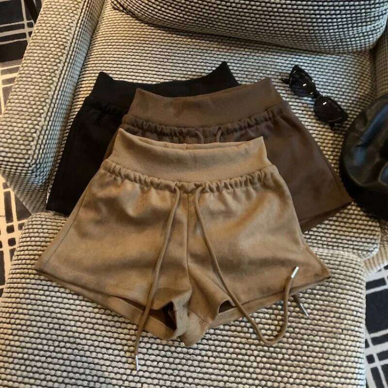 Deerskin High-waisted Casual Shorts for Women New Elastic Waist Slimming Outer Wear A-line XJ260206