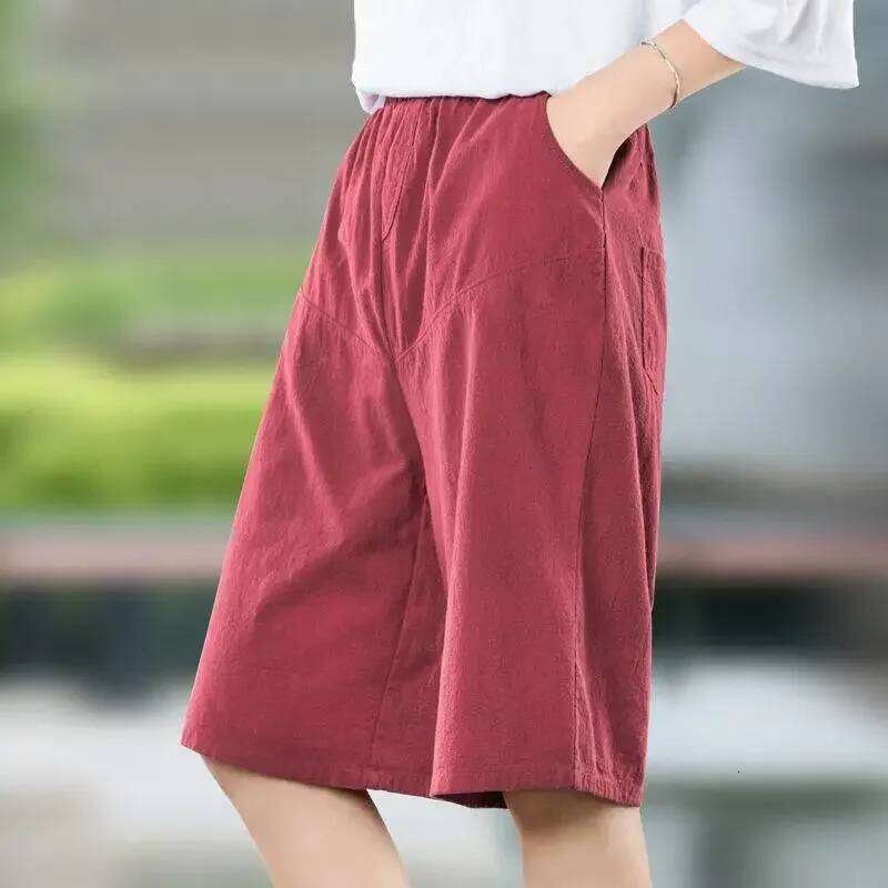 High Waist Cotton Linen Women's Shorts Summer New Loose Wide Leg Pants Casual Trendy Straight Cut Mid Length Trousers XJ260206