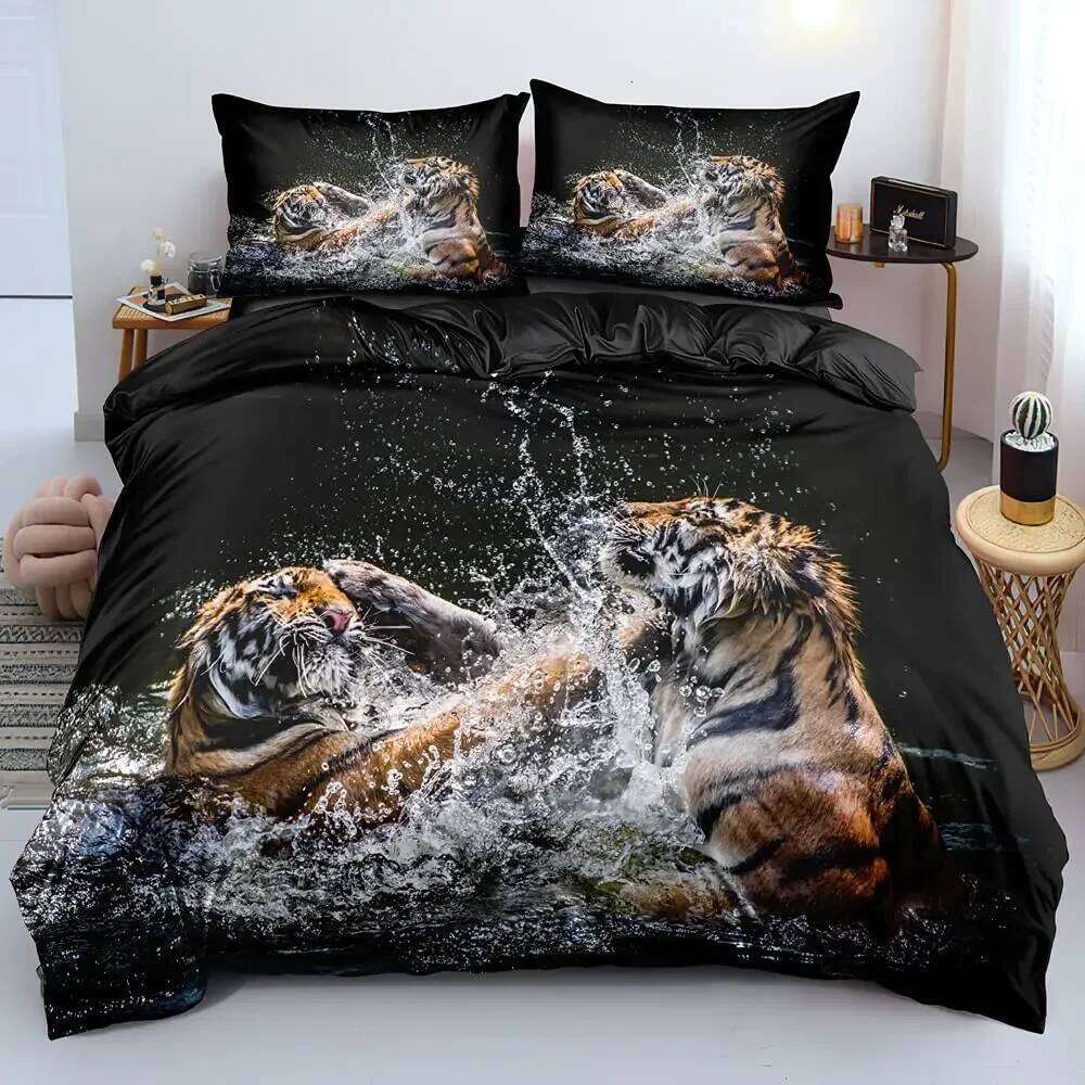 Tiger 3D Print Duvet Cover Queen Size Wild Animals Bedding Set For Kids Teens Room Decor Animal Fur Comforter Covers Sets XJ260206