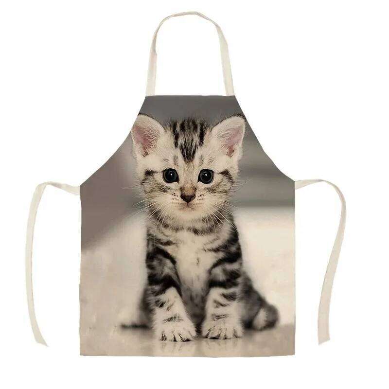 Kitchen Apron Lovely Cat Printed Linen Aprons for Men Women Home Cleaning Tools Cooking Baking Accessories Delantal Cocina S260205